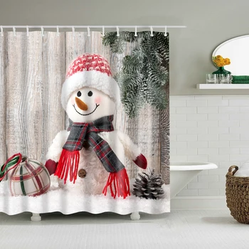 Ziemas Ziemassvētku Dušas Aizkaru Komplekts ar 12 Āķi Cute Sniegavīrs Pirts Piederumi Ūdensnecaurlaidīga Auduma Vannas istaba Ziemassvētki Svētku Dekori