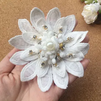 10cm Izšūtām Mežģīnēm Ziedu 3D Kāzu Mežģīņu Aplikācijas Apģērbu Plāksteris Roku darbs DIY Materiāls