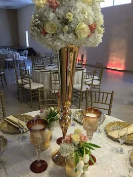 Jaunas kāzu galda centrālais zelta svece īpašnieks garīgās ziedu stends, kāzu gadījumā dekori