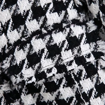 Sieviešu tvīda žaketes 2019 modes biroja dāmas melns pušķis Houndstooth mēteļi sieviešu rudens ražas bieza pleds mētelis meitenēm šiks