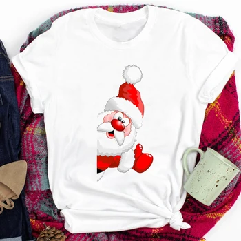Santa Claus Stila Apģērbu Svētku Tees Sievietēm Lady Priecīgus Ziemassvētkus Karikatūra Izdrukāt T Drēbes Top Grafiskais Sieviešu T-krekls