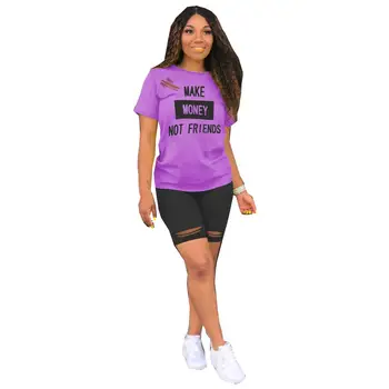 Vasaras ielas svētki apģērbu tracksuit sieviešu uzstādītu burtu drukas t-krekls top + caurums classic jogger šorti ikdienas 2 gabali