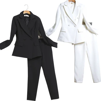 Sieviešu balta Slim Elsas Uzvalki, Sieviešu tērps, kleita Iecirtums Atloks Sieviešu Uzņēmējdarbības Birojs Tuxedos Jaka+Bikses Dāmas Tērps