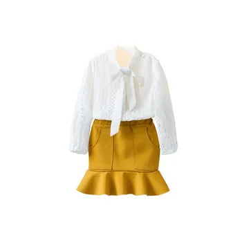 Rudens Meiteņu Drēbes, Bērnu Apģērbu Komplekti Uzvalks 2018. Gada Ziemas 2 Divi Gabali Tērps, Mežģīņu Krekls+Lotus Svārki Lolita Enfant Baby Kleita