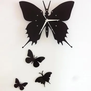 Akrila Romantiska Butterfly 3D Stereo Sienas Pulkstenis Guļamistaba, Dzīvojamā Istaba Fona Dekoratīvs Karājas Pulkstenis Melna māja Apdare