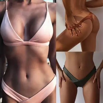Sexy Sievietes Bikini, Sandales Apakšā Brazīlijas V Bezkaunīgs, Ruched Daļēji Peldkostīmi Beachwear