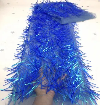 Luksusa zila auduma izšūšana tilla acs mežģīņu auduma ar vizuļi augstas kvalitātes vizuļi mežģīņu audumu līgavas kleita TS9523