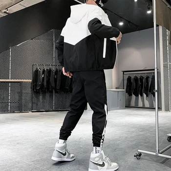 Dropshipping Raibs Hip Hop Gadījuma Vīriešu Komplekti ir 2021. korejiešu Stilā, 2 Gabals Komplekti, Vīriešu Apģērbu Streetwear Fitnesa Vīriešu Tracksuit