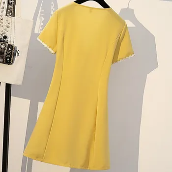 Kleita Sievietēm-line Plus Lieluma Poga, Cietā Moderns Visu maču V-veida Kakla Slim Īsām Piedurknēm korejiešu Stilā, Modes Sieviešu Dienas Streetwear
