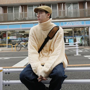 Twist Modelis Džemperi Vīriešiem korejas Modes Tendencēm, augstu uzrullētu apkakli Džemperis Tīņi Ziemas Harajuku Apģērbs Vintage Trikotāžas Streetwear