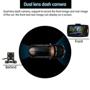 ONEVER 2,7 collu Automašīnas DVR Kamera, Full HD 1080P Dual Objektīvs Video Ieraksti Autostāvvieta Monitora Aizmugures skatu Auto Kameras Kustības Detektoru,