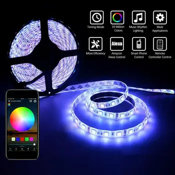 RGB 5050 150LED 16,4 pēdas LED Sloksnes Gaismas Alexa Smart Home WIFI Bezvadu Ūdensizturīgs Sloksnes Neona Gaismu Komplekts Balss Kontroles Gaismas Joslā