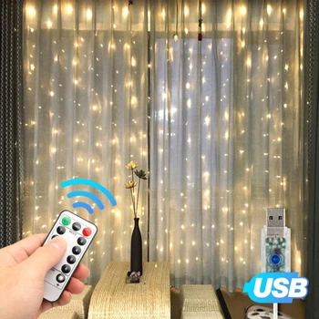Tālvadības LED Aizkaru String Pasaku Gaismas Ziemassvētku Puse, Kāzu String Gaismas Apgaismojums Vainags Lāsteku USB Ports Dārza Dekori