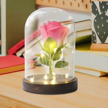 Romantiska Eternal Rose Puķu Stikla Kupola LED Spīd Gaismas Valentise Diena Dāvanu Nav Sakaltuši