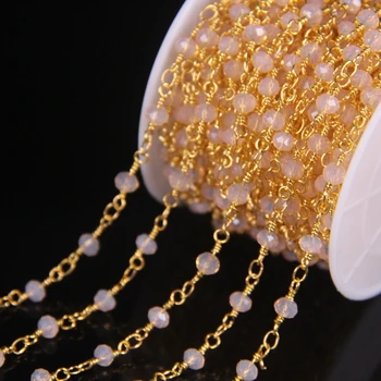 5Meter Gaiši Rozā Opāls Stikla Zelta Pārklājumu Vadu Ietin Rožukroni Ķēdes,3x4mm Stikla Slīpētas Rondelle Biezumu šarnīrķēdes DIY Kaklarotas
