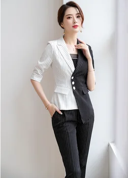 Modes Temperaments Pusi Piedurknēm Svītru Biznesa Uzvalks Profesionālās OLA korejas Stilu Self-audzēšanu Uzvalks 2019 Pavasara Vasaras