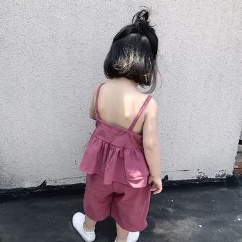 Toddler Meitene Apģērbs noteikts Vasaras Gadījuma Bērniem 2pc Tērpiem Kokvilnas Backless Linga Top+Elsas 1-5T korejas Modes Bērnu Komplekti