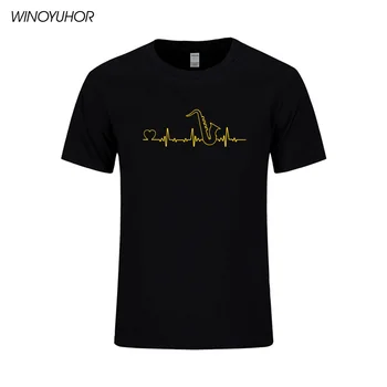 Vasaras Modes Mīlestība Saksofonu T Krekls Vīriešiem ar Īsām Piedurknēm O-veida kakla Kokvilnas Topi Smieklīgi Sirdsdarbība Līnijas T-krekls Camiseta Masculina