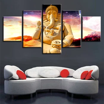 Mūsdienu HD Attēlu Drukāšana 5 Gabali, Indijas, Tibetas Budisms Ganeša Kanvas Glezna Moduļu Dekors Dzīvojamā Istaba Sienas Mākslas Sistēmu