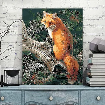 Digitālā bezrāmju fox dzīvniekiem DIY mūsdienu freskas, gleznas akrila krāsas (volume rendering mājas apdares 40*50cm 3