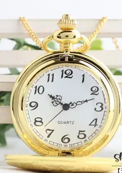 Jauno Modes kvarca zelta vairogs Mūsdienu antīko pulksteņu sievietes un vīrieši steampunk Labas kvalitātes ķēdes kabatas pulksteņi