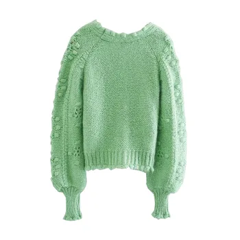 ZCSMLL Sievietes Ir 2021. Modes Teksturētu Aust Apgriezts Trikotāžas Jaka Vintage Džemperis ar garām Piedurknēm Pogas Sieviešu Virsdrēbes Šiks Augšā