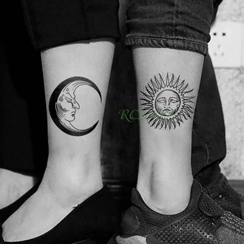 Ūdensnecaurlaidīgus Pagaidu Tetovējumu Uzlīmes, Saule, Mēness Viltus Tatto Flash Tetovējums, kāju, Roku, roku, kāju tatouage Meiteni Vīrieši Sievietes femme