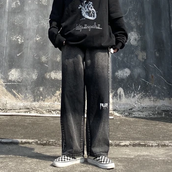 #1513 Pavasara Vasaras Black Zaudēt Plaša Kāju Džinsi Sievietēm Streetwear Hip Hop Džinsi Gara, Augsta Vidukļa Vintage Džinsa Džinsi Korejas Modes