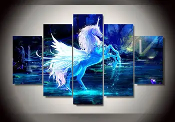 Mūsdienu Dekoratīvo Attēlu Iespiesti Attēli Unicorn Zirgu Grupas Glezniecības Istabas Dekori Izdrukāt Plakāta Attēlu Audekls Moduļu Attēlu