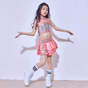 Meitenes Sequin Balles Jazz Hip Hop Deju Konkurss Kostīmu Topi svārki scok tērpi Bērnu Deju Apģērbs Apģērbu Valkāt