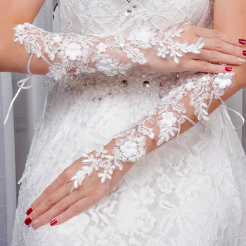 JaneVini Romantiska Baltā Līgavas Mežģīnes Aplique Ilgi Fingerless Gredzenu Fāzēm Kāzu Cimdu Ziedi, Līgava, Cimdi Kāzām 2018