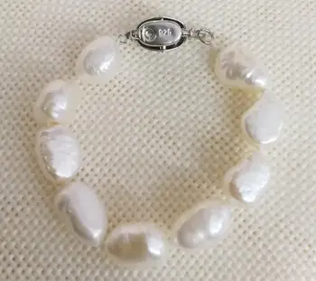10mm balta baroka pērle roku darbs Rokassprādze 925 sudraba aizdare nekustamā Dabīgo Saldūdens Pērli 15cm 20cm 6inch 8inch 9