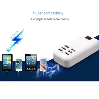 6-Ports Uzlādes Kontaktligzda Ceļojumu Multi-Port Fast Charger Adapter USB Smart Kontaktligzda USB Ceļojumu Ligzda Mobilo Telefonu, Planšetdatoru