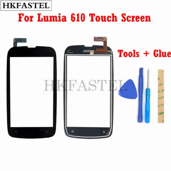 HKFASTEL Augstas Kvalitātes Touch Nokia Lumia 610 RM-835 Touch Screen Digitizer Sensors Priekšējā Stikla Lēcu panelis + tools + līme