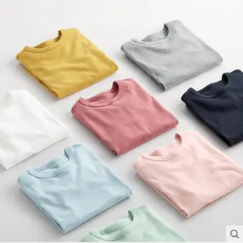 Bērnu Apģērbu Zēniem, Meitenēm, Džemperi, Kokvilnas T-krekls Bērnu Valkāt vienkrāsainu garām Piedurknēm Bērniem Kokvilnas Topi P2 142