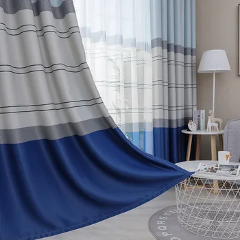 Mūsdienu Aizkaru Dzīvojamā Istaba Vidusjūras Stila Svītru Aizkaru Guļamistaba Aptumšošana Žalūzijas, Aizkaru Audums X216#40