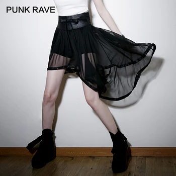 PUNK RAVE Punk Militārā Stila Adīt Šifona Culottes Sievietēm Black Modes Sexy Dobi No Svārki, pusgarās Svārki Harajuku