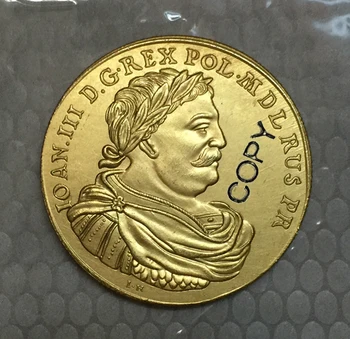 24-k Gpld Pārklājumu 1674-1696 Polija monētas KOPIJU, BEZMAKSAS PIEGĀDE 34.5 mm