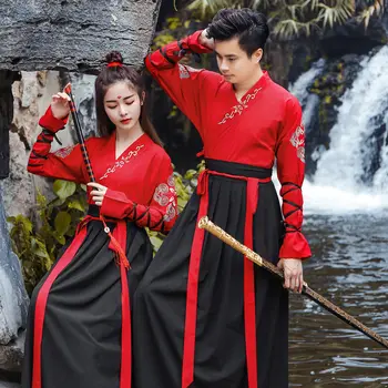 Ķīnas Tautas Deju Tērpu Sieviete Pasaku Princese Hanfu Kleita ar garām Piedurknēm Izšuvumi Tang Kostīmu Seno Darbības Cosplay
