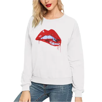 Sexy Lūpām Raksts Iespiests Ar Garām Piedurknēm Topi Apaļu Kakla Sweatershirt Burtu Drukāšanas Sporta Krekls Sievietēm