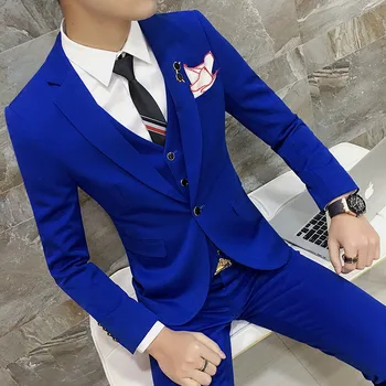 Zila Vīriešu Uzvalki Dizainu Kāzu Uzvalku Red 2018 Vīriešu Slim Fit Uzvalks 3 GAB., Vīriešu Uzvalki Balli Ar biksēm