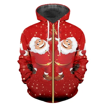 UJWI Sniegpārslas, Ziemassvētku 3D Iespiesti Jauki Anime Santa Claus Vīriešu Apģērbu Cilvēks Liela Izmēra Poliestera Zip Hoodies
