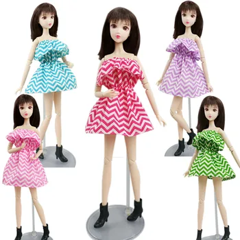Karstā Rozā Svītrains Pie Pleca Kleitas Barbie Lelle Drēbes Puse Kleita Kleita Tērpiem Barbie Lelles, Aksesuāri, Rotaļlietas Bērniem