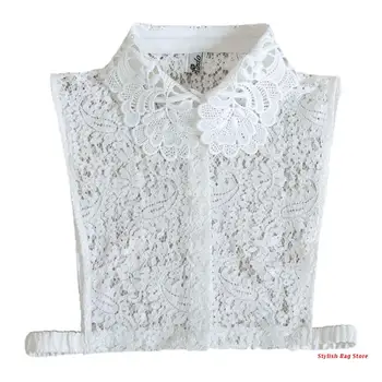 Sieviešu Vintage Izšūti Ziedu Mežģīnes Viltus Apkakles Džemperis Dekoratīvs Balts Noņemams Pusi Krekls, Blūze Pogu Apģērbu Receklis
