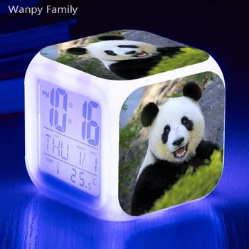 Gudrs Panda LED Modinātājs 7 Krāsu Flash Digitālā Pulksteņa Daudzfunkcionāls Gaismas Elektronisko Skatīties, Bērnu Svētku Dāvanas