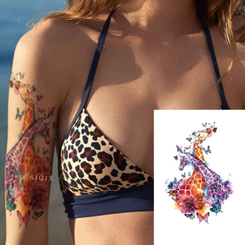 Unicorn Ģeometriskā Rožu Lapsa Vilks Ūdensnecaurlaidīgus Pagaidu Tetovējumu Uzlīmes Gulbis Elk Dzīvnieki Flash Tetovējumiem Ķermeņa Tetovējums