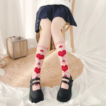 Japānas Jaunā Sieviešu Lolita Zemeņu Sirds Teļu Salds Kaudze Kaudze Zeķes Dobi No Zeķes Studentu Savvaļas Sexy Kawaii Īsās Zeķes