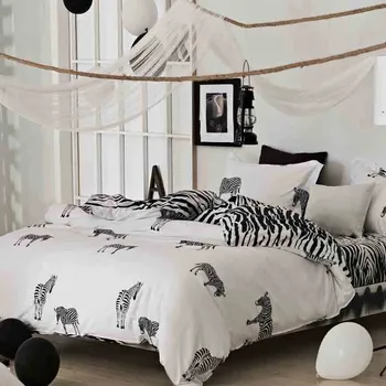 Modernā Stilā 4gab Tīras Kokvilnas Gultas Komplekts Sega sedz Dzīvoklis Aprīkots palagu Spilvendrānas Klasiskā Baltā Un Melnā Zebra Vilnis Punkts