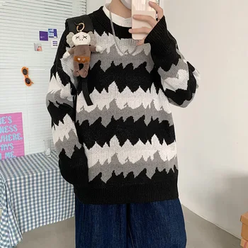 Moderns Zaudēt Adīt Džemperi Apaļu Kakla Ziemas garām piedurknēm korejas Jauniešu riska Ierobežošanas Gadījuma Krāsas Pieskaņotu Vīriešu Apģērbs Džemperi