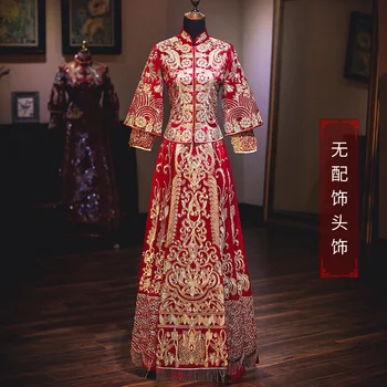 Augstas kvalitātes Jauna Dizaina Izšuvumi., Ķīniešu Tradicionālās Pāris Kāzu Kleitu Ilgi Cheongsam Stilīgs, Elegants Līgava китайская одежда